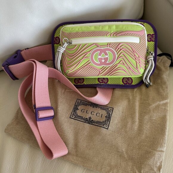 NEW GUCCI BAG BELT SLING LEATHER GG MONOGRAM 752102 White Multicolor SZ 90 Cm - Picture 5 of 8